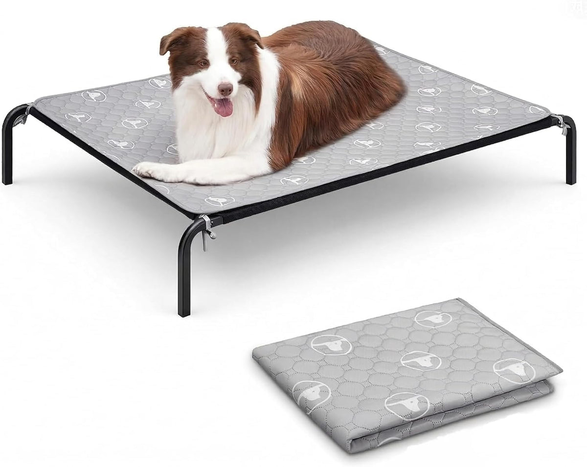 Pjyucien Elevated Dog Bed with Washable Pad for Large Dogs, Gray