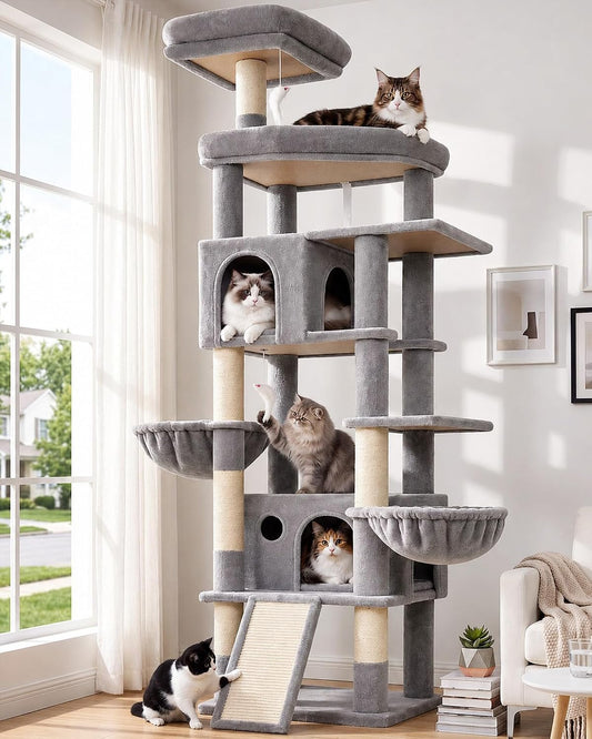 Globlazer 81In Cat Tree for Large Cats, Extra Tall Tower, F81H, Light Grey