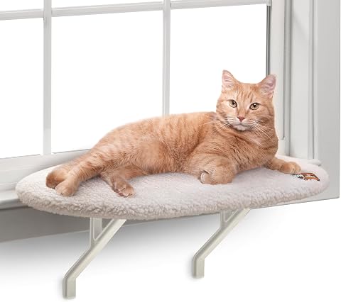 Foldable Cat Window Perch, Natural Wood, 16.5''×12'' Hammock, 35 Lbs Weight Limit, Cat Window Hammock for Small Size Windows