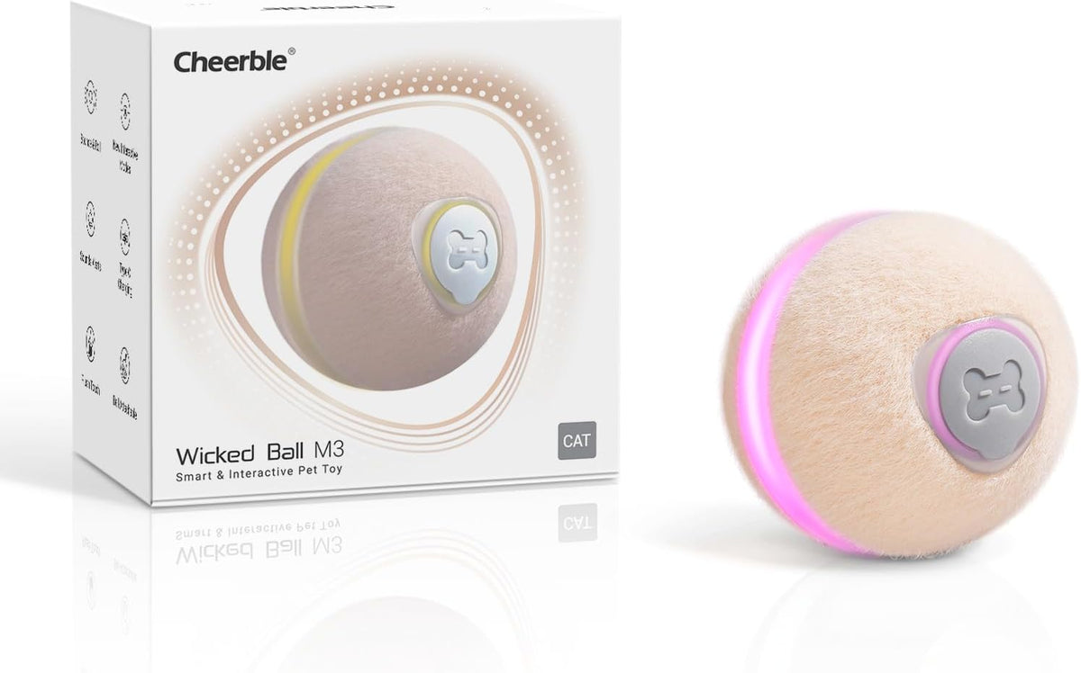 Cheerble Interactive Cat Ball Toy, Wicked Ball M3, Automatic Interactive Cat Toys for Indoor Cats with 3 Modes, Rechargeable Cat Enrichment Toys for Small/Medium/Large Cats to Keep Them Busy
