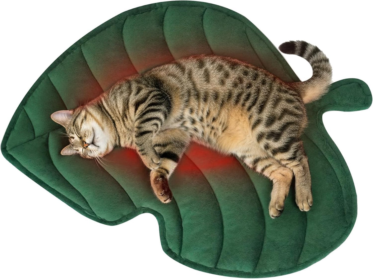 NWK Green Leaf Shaped Self Warming Cat Mat, Thermal Cat Pad, 19’’ X 27’’
