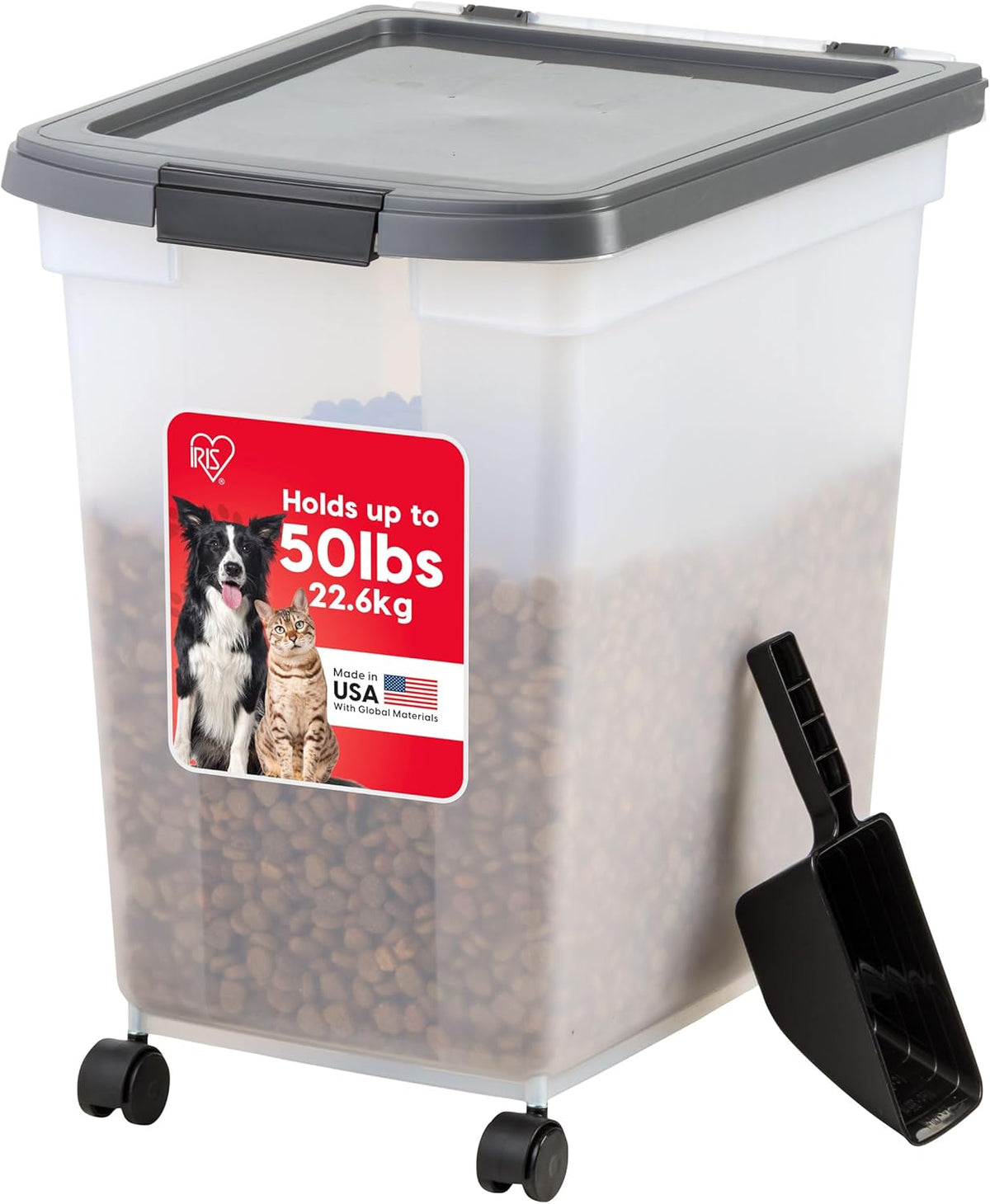 IRIS USA Dog Food Storage Container, up to 50 Lbs, Dark Gray, Made in USA