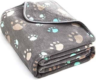 Allisandro 350 Gsm-Super Soft and Premium Fuzzy Flannel Fleece Pet Dog Blanket, the Cute Print Design Washable Fluffy Blanket for Puppy Cat Kitten Indoor Outdoor, Grey, 40 X 32 Inches