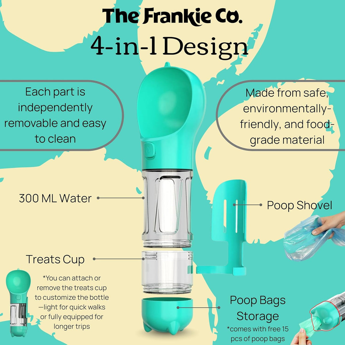 4 in 1 Dog Water Bottle Portable, Leakproof Travel Pet Water Bottle 10Oz