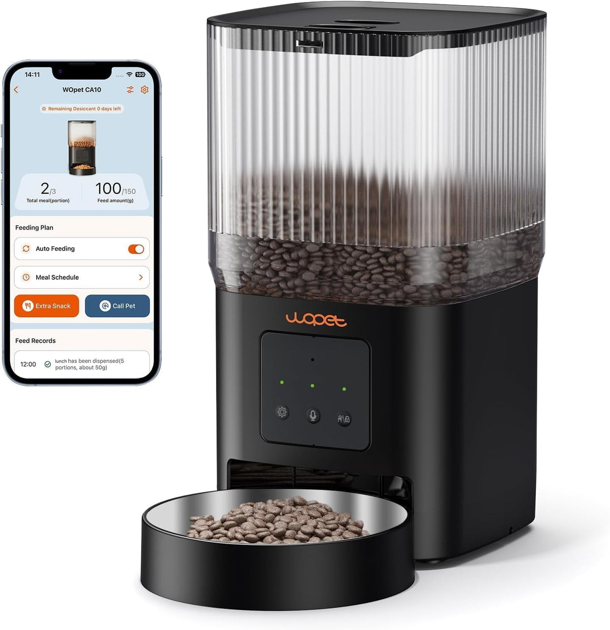 WOPET Automatic Cat Feeder, 5G&2.4G Smart Wifi Pet Feeder with App Control, 4L Capacity, 1–10 Meals per Day, Slow Feeding Mode, 10S Voice Recorder, Timed Cat Food Dispenser for Cats & Small Dogs