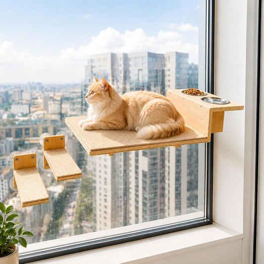 Cat Window Perch, Strong Suction Cups, Cat Window Hammock & Feeding Shelf