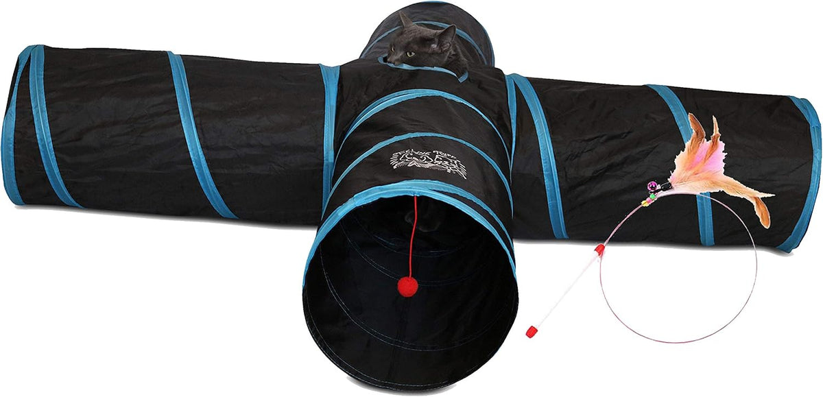 Feline Ruff Premium 4 Way Cat Tunnel. Extra Large 12 Inch Diameter and Extra Long. a Big Collapsible Play Toy. Wide Pet Tunnel Tube for Rabbits, Kittens, Large Cats, and Dogs.