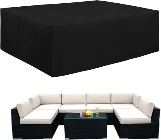 Easy-Going 600D Heavy Duty Patio Furniture Cover, Outdoor Rectangular Table and Chair Set, Waterproof Sectional Set (110"L X 84"W X 28"H, Black)