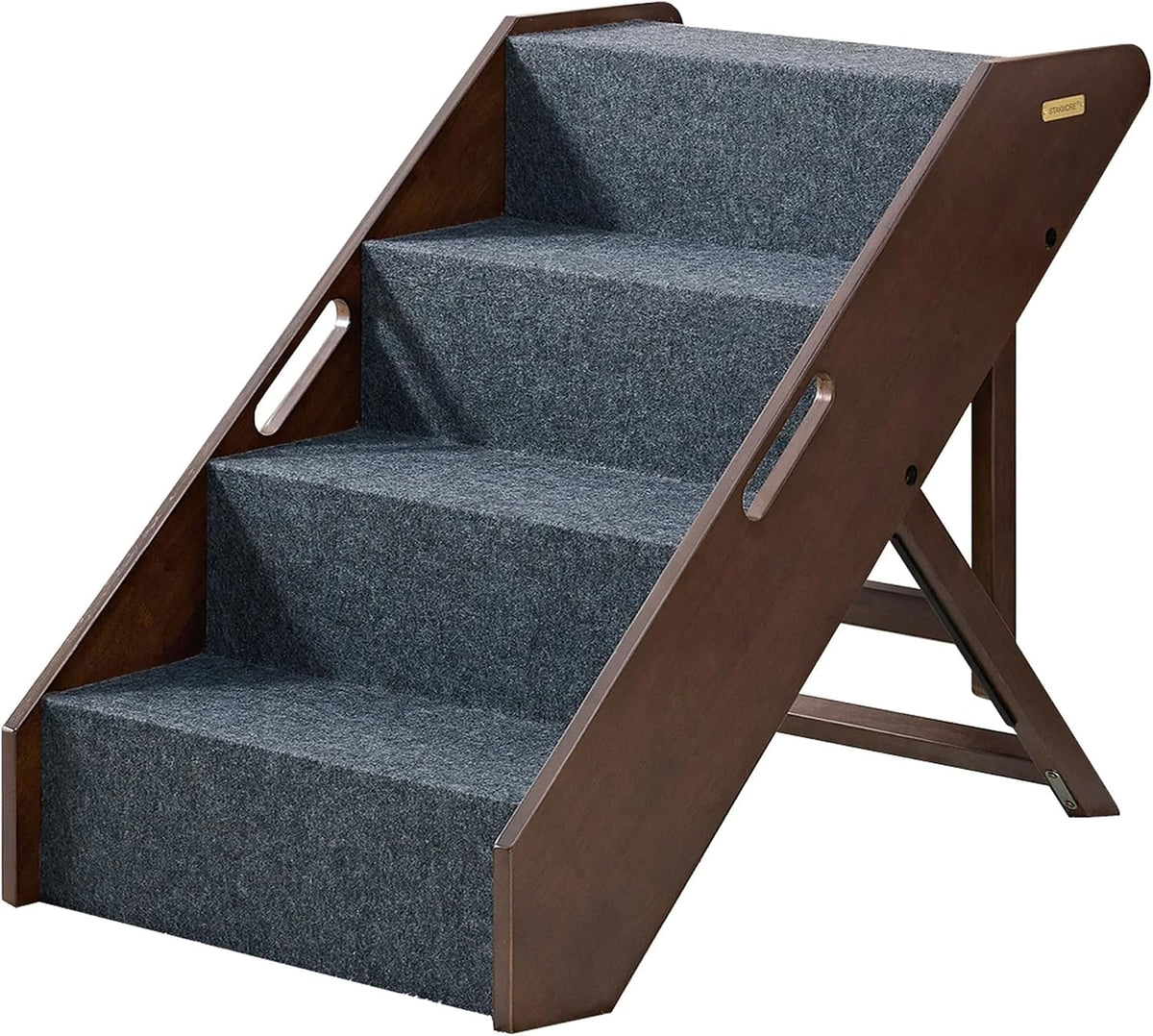 Stakmore Wooden Pet Steps with 3 Adjustable Heights - No Assembly Foldable Pet Stairs for High Beds with Solid Hardwood Construction, Lightweight Cat, Dog Stairs & Steps, Espresso