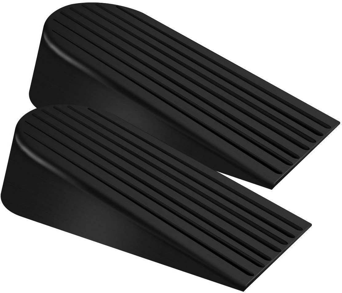 Big Door Stopper 2 Packs, Heavy Duty Wedge Rubber Door Stop Works on All Floor Surfaces, Non-Scratching Doorstops Special for Home Office School Heavy Door (Black, H1.9 X L6.3 X W2.7 Inches)