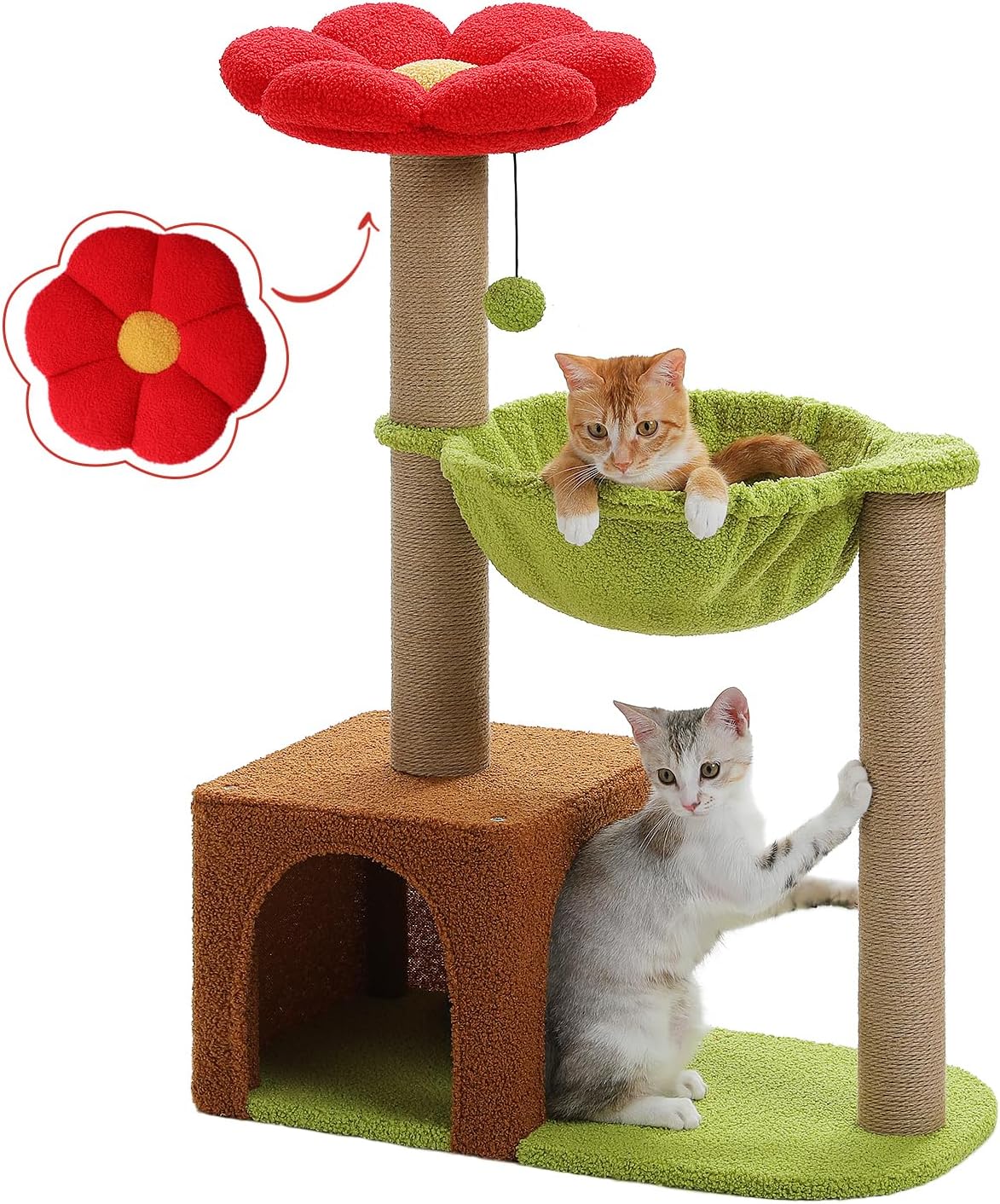 MUTTROS 35" Flower Cat Tree for Kittens with Hammock & Sisal Posts, Brown