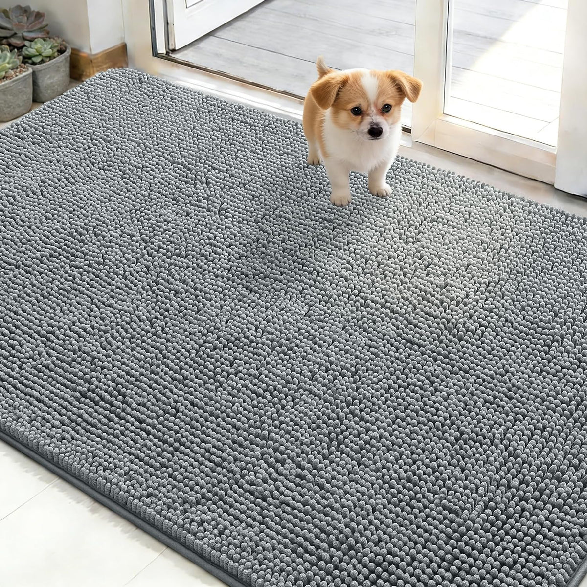 OLANLY Dog Door Mat for Muddy Paws 48X30, Super Absorbent Chenille Mud Mat
