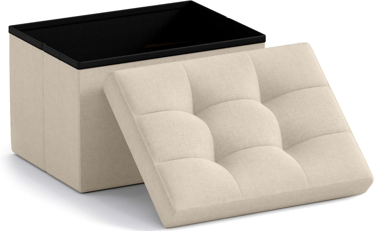 Ornavo Home Small Rectangle Storage Ottoman, Linen, 12X16X12, Beige