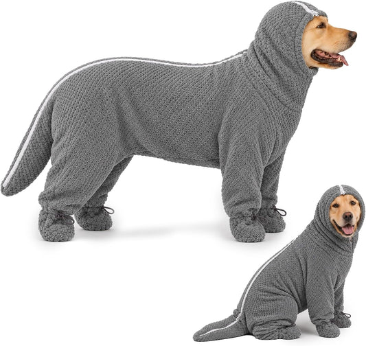 Dog Drying Robe Full Body Absorbent Bathrobe Coat with Hood Paw Cover-Xxl