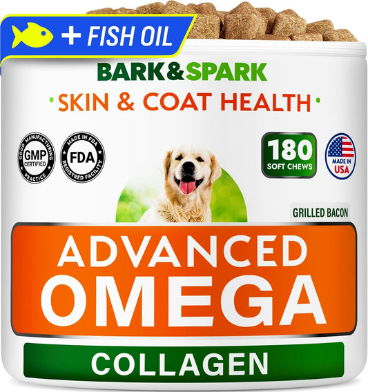 Omega 3 Skin and Coat Supplement for Dogs 200 Chews Dog Fish Oil Supplements with EPA & DHA Fatty Acids Dry Skin Relief for Dogs Shedding Allergy Itching Promotes Heart Hip Joint Health
