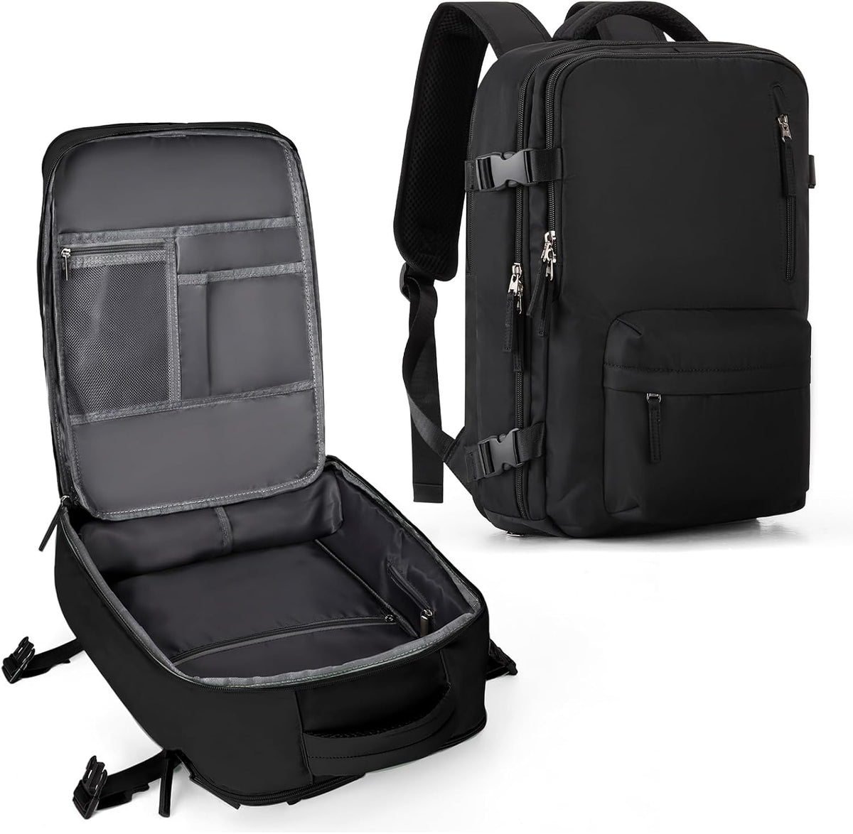 Large Carry on Travel Backpack Women Men,Hiking Gym Waterproof Outdoor Sports Rucksack Casual Daypack Laptop Backpack Personal Item Travel Bag Airplane Essentials Spirit Airline Flight Approved,Black