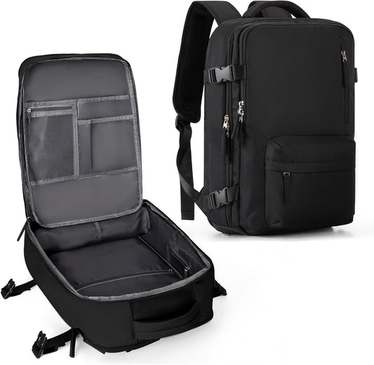 Large Carry on Travel Backpack Women Men,Hiking Gym Waterproof Outdoor Sports Rucksack Casual Daypack Laptop Backpack Personal Item Travel Bag Airplane Essentials Spirit Airline Flight Approved,Black