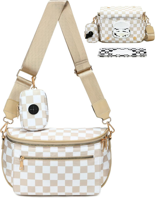 Small Diaper Bag Checkerboard Fanny Pack with Wipes Pocket for Quick Outing