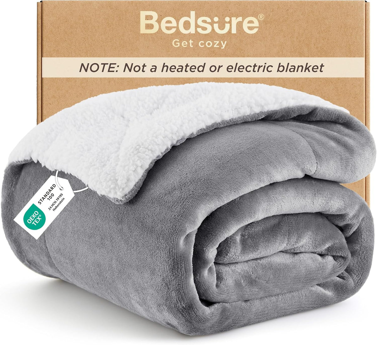 Bedsure Gentlesoft Sherpa Fleece Throw Blanket for Couch, Non-Heated, Thick & Warm Cozy Comfort Blanket for Winter Fall, Soft Fuzzy Plush Throw Gifts for Women and Men, Grey, 50X60 Inches