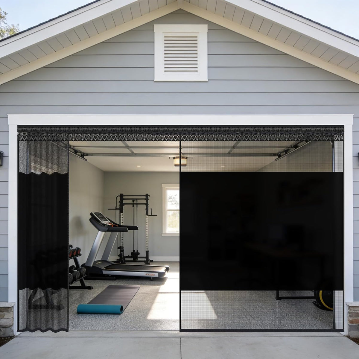 Privacy Garage Door Screen for 2 Car Garage 16X7Ft - Retractable Slide Track System, Heavy Duty PET Mesh with Blackout Privacy Panel, Magnetic Closure, Keeps Bugs Out, Fits Garage Opening 16 X 7 Ft