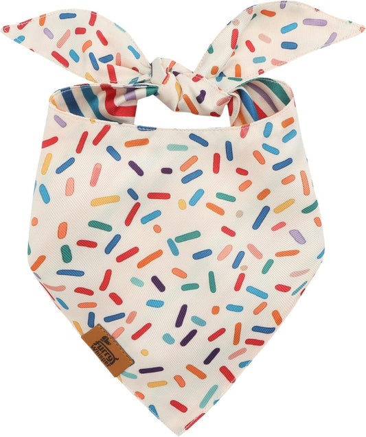 Dog Birthday Bandana, Reversible Soft Breathable Adjustable Pet Scarf for Medium & Large Dogs, Party Photo Outfit for Boy or Girl, Sprinkle and Stripe, Medium Fits up to 18"