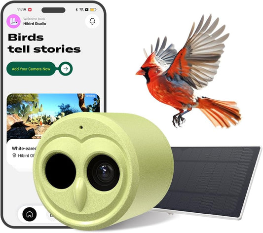 Hibird 4K HD Smart Bird Feeder Camera Solar Powered, 2.4G/5G Dual Wifi Wireless Outdoor, 6X Slow Motion Auto Bird Video Capture, Instant Notifications, AI Identify 10000+ Species for Everyone