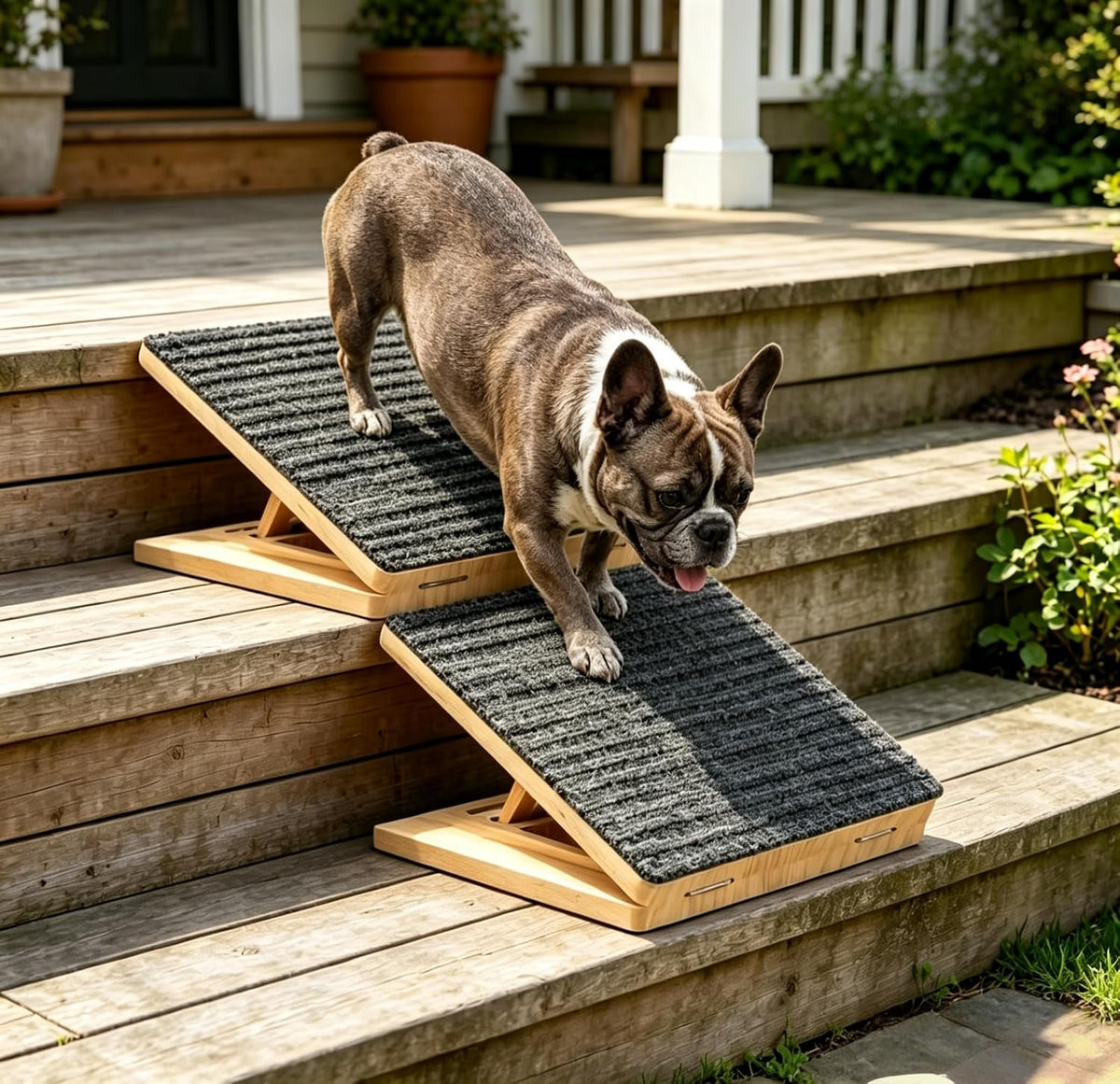 2-Pack Solid Wood Dog Ramp for Stairs – 4 Adjustable Heights (4"–6.1")