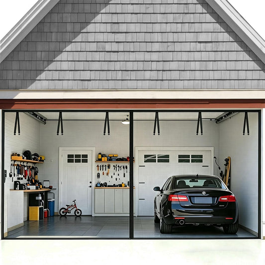 FEGO Garage Door Screen 16X7Ft, Magnetic Screen Door with Retractable Fiberglass Mesh and Heavy Duty Weighted Bottom, Easy Assembly&Pass, Hands Free W/ 40 Magnets for 2 Car Garage/Patio/Small Shop