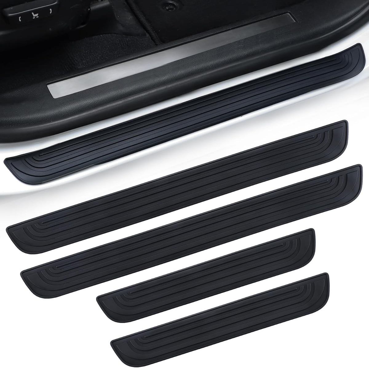 SINGARO Car Door Threshold Protection, 4PCS Door Edge Step Dust Shield Cover, Door Width 23.6X2.36Inch Car/Suv Universal Rubber Scratch Resistant Exterior Accessories (Black)