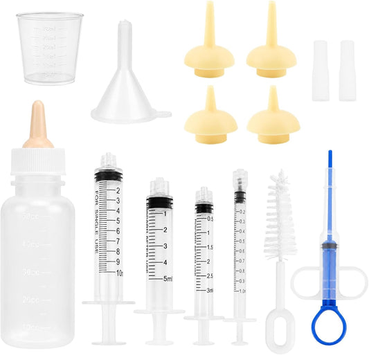Pet Nursing Kit for Newborn Kittens & Puppies - Bottle Feeding Set with Silicone Nipples, Syringes, Medicine Feeder & Formula Dispenser - Milk Feeder for Baby Squirrels, Rabbits & Small Animals