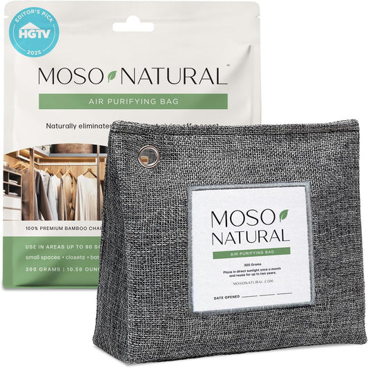 Moso Natural Air Purifying Bag 300G, Premium Charcoal Odor Absorber & Deodorizer for Closets, Bathrooms & Small Spaces — Lasts 2 Years, Pet Odor Eliminator for Home, Unscented Bamboo Charcoal Bag