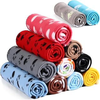Tegeme 12 Pcs Fleece Blanket for Pet Dog Puppy,Cute Style,12 X 12 Inches