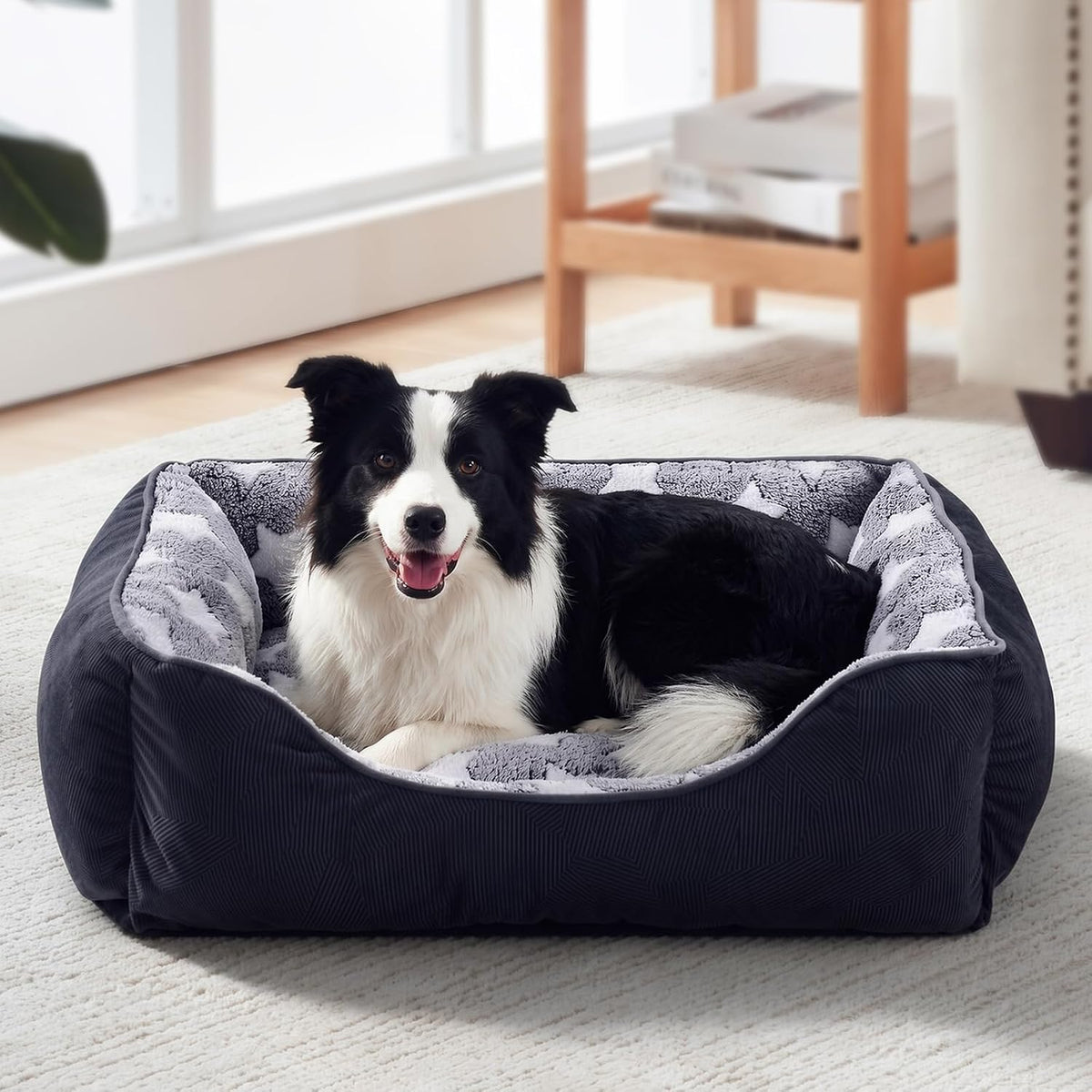 GASUR Large Dog Bed, Rectangle Washable Pet Beds, Orthopedic Dog Sofa Bed, Durable Pet Cuddler Anti-Slip Bottom, Soft Calming Sleeping Warming Puppy Bed (L (35"X 25"X 9"), Black)