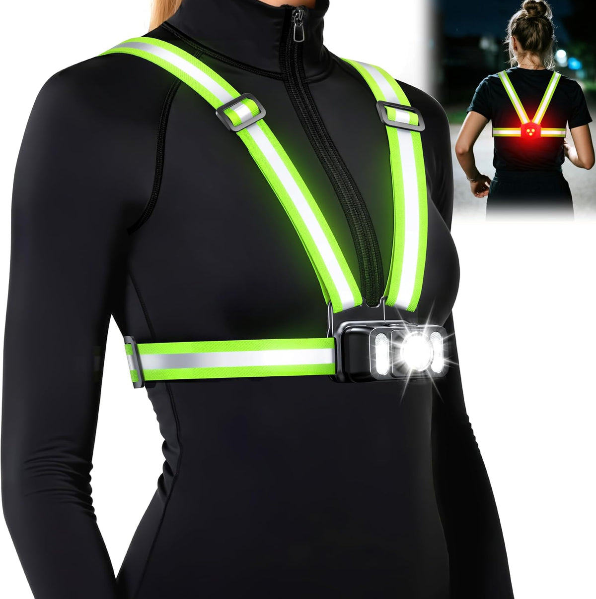 550LM Running Lights for Runners with Rear Light, 7+2 Modes & 360° Reflective Running Vest, IPX4 Waterproof, 45° Adjustable Rechargeable Running Light for Walking/Cycling/Hiking, 4-25H Runtime