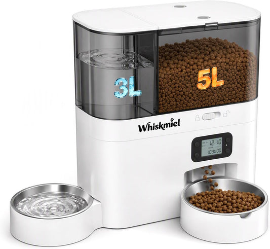 5L Automatic Cat Feeder & 3L Water Dispenser, Button Control