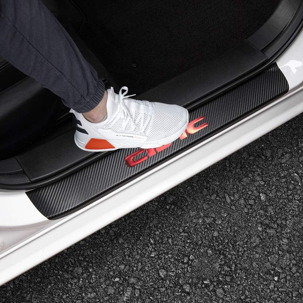 LEXLEY for Honda 2005-2023 2024 2025 2026 4-Door Civic Carbon Fiber Style Leather Door Sill Protector Anti-Dirty Scuff Plate Cover Guard Sills Protector Trim,Welcome Pedal Protect 4PCS -RED