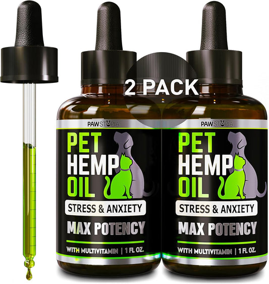 (2 Pack) Hemp Oil for Dogs and Cats - Pet Hemp Oil Drops for Anxiety Relief