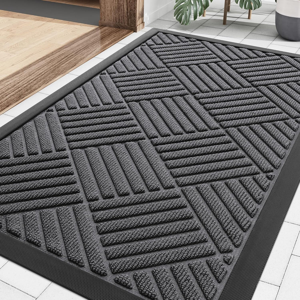 Smiry Front Door Mat outside Entrance, Natural Rubber Doormat, 29.5X17 Inch