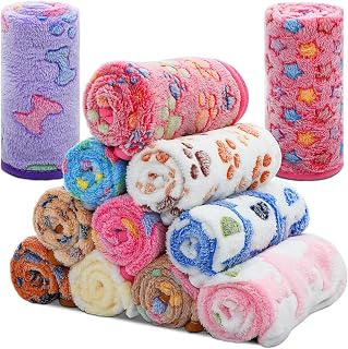 Tatuo 12 Pcs 30X20 in Puppy Dog Blankets Fleece Cat Pet Blankets Soft Warm