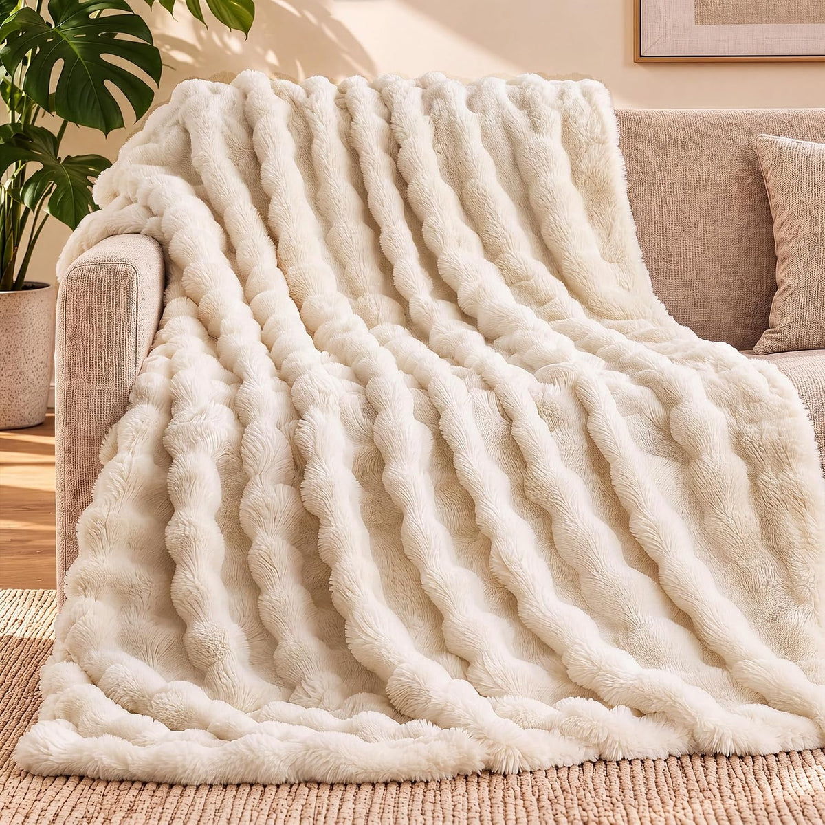 Exclusivo Mezcla Fuzzy Large Fleece Throw Blanket for Couch, Dusty Pink