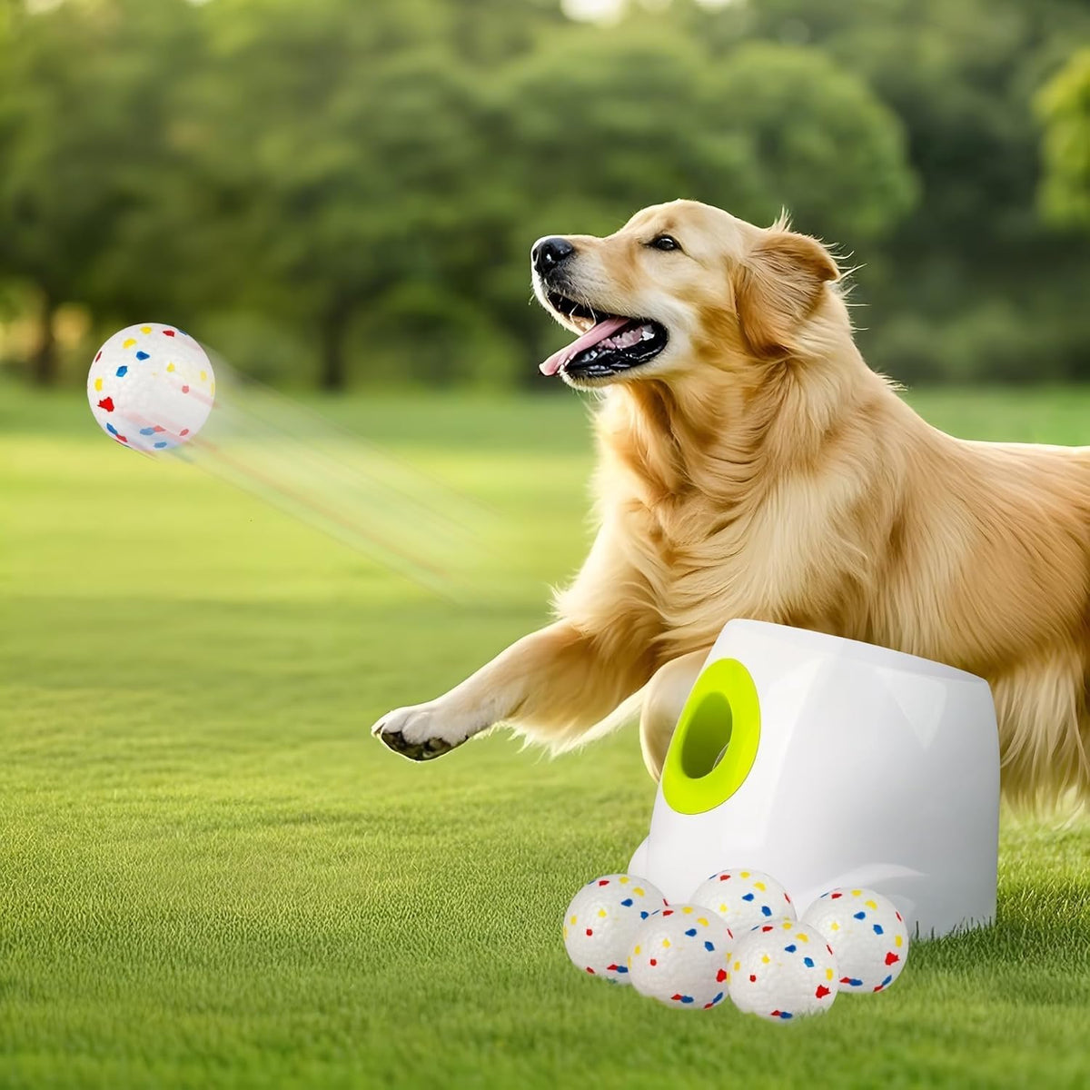All for Paws Automatic Ball Launcher for Dogs, Interactive Pet ETPU Balls Outdoor Thrower for Medium to Large Dogs, Ball Throwing Machine for Dogs, 6 ETPU Balls Included(2.5"), Rechargeable Battery