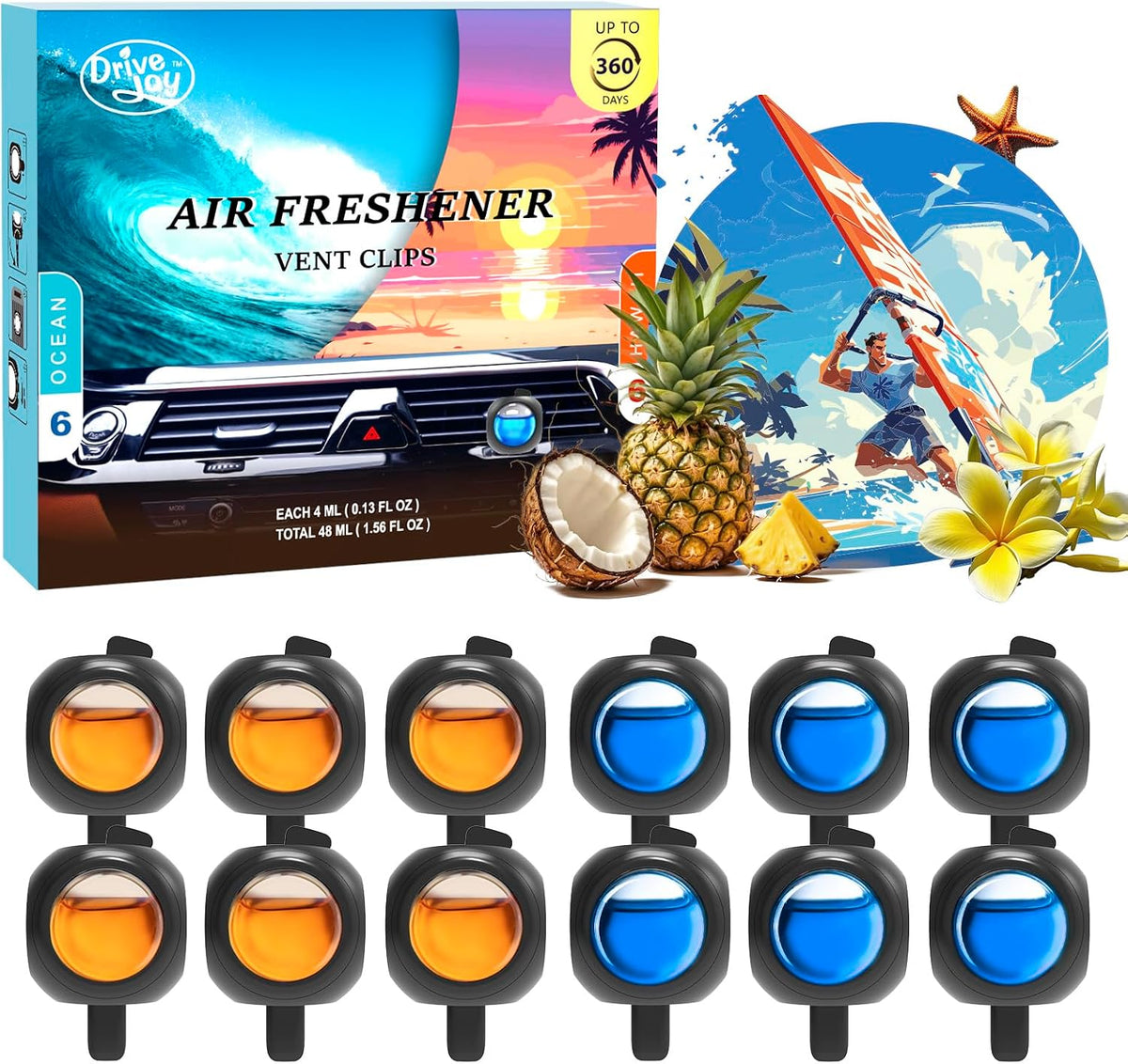 Drivejoy Car Air Freshener Vent Clips, 12 Pack, 6 Ocean, 6 Hawaiian