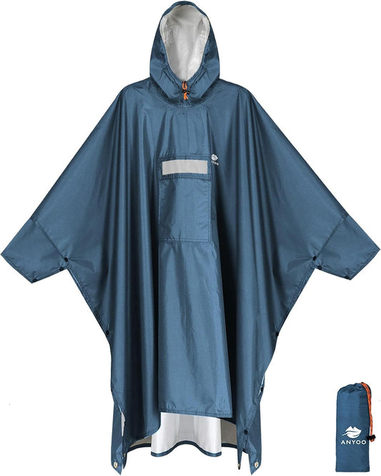 Rain Poncho for Adult, Waterproof Rain Poncho with Hood and Sleeve, Ideal for Hiking, Hunting, Camping