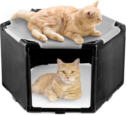 Elevated Cat Hammock Bed with Privacy Fence, Portable Raised Dog Cat Bed, Breathable Mesh & Anti-Slip Feet for Indoor Outdoor Use, Easy to Clean & Carry, without Mat