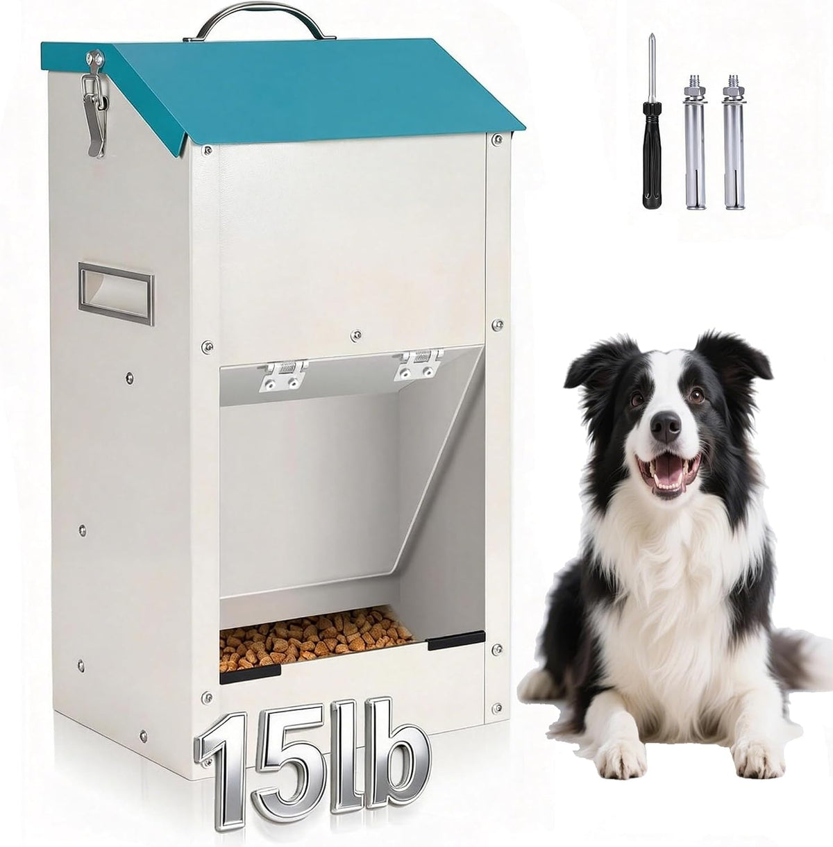 Automatic Dog Feeder Large Breed, Galvanized Dog Dry Food Dispenser
