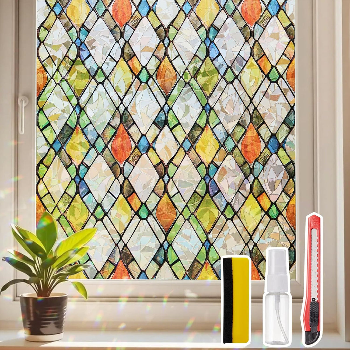 Window Privacy Film Stained Glass 17.5" X 78.7" Rainbow
