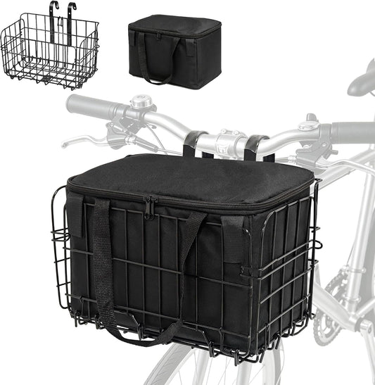 Yezmo Bike Basket, Bike Basket Front with Portable Waterproof Liner Bag Ebike Basket Accessories for Women Men Carrying Small Pet Dogs, Fruit & Grocery