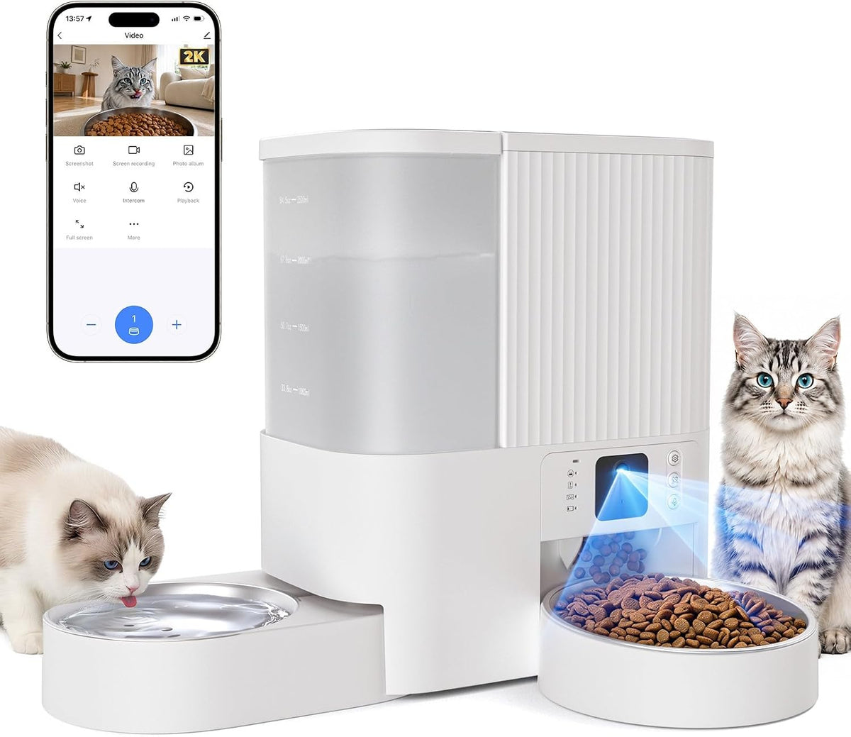 Automatic Cat Feeder with Camera, APP Control, 2K HD Night Vision