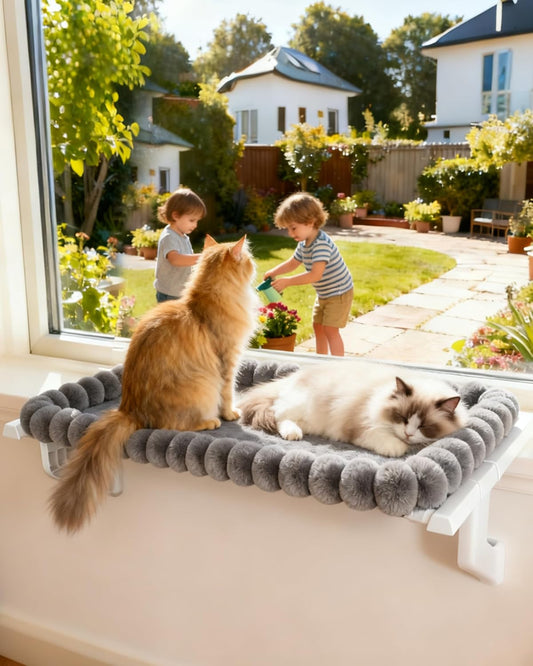 Heavy-Duty Cat Window Perch – Soft, Cozy & Warm Plush Cover with Raised Edge – Durable, Easy-To-Assemble Cat Hammock for Large & Multiple Cats (XL, with Raised Edge)