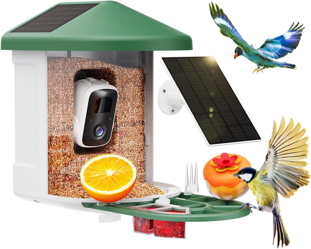 HARYMOR Smart Bird Feeder with Camera Solar Powered, 2K HD Live Video, 10,000+ Bird Species AI Identification, Wild Bird House Feeders for Outdoors, Instant Arrival Alerts, Ideal Gift for Bird Lovers